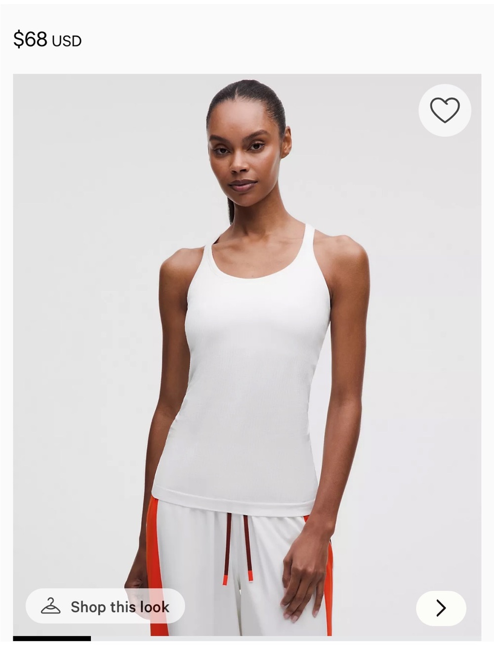 lululemon athletica White Ribbed Scoop Tank